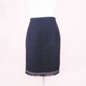 Tommy Hilfiger Navy Tweed Pencil Skirt Fringe Hem